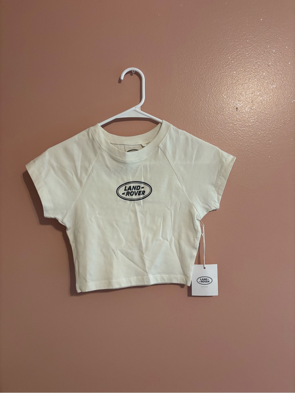 PacSun Cream Land Rover Logo Crop Tee